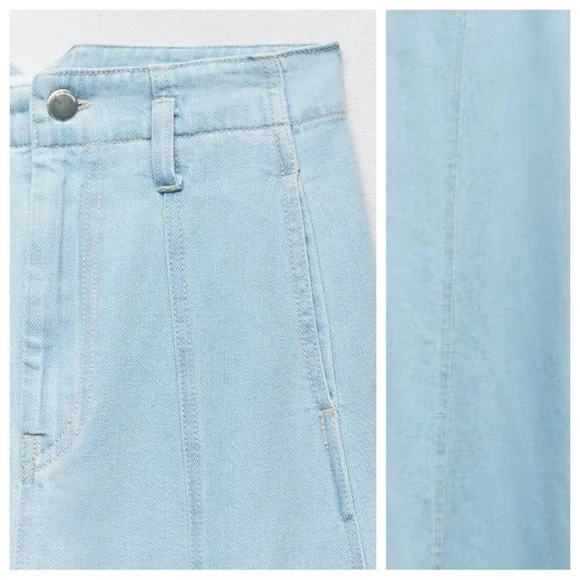 NWT. Zara Light Blue Z1975 Denim High Waist Midi Skirt. Size XS. - Picture 5 of 11